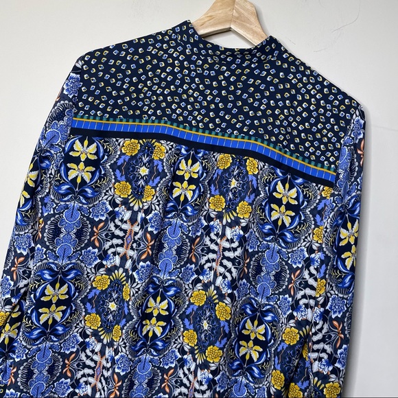 Loft Floral Mixed Print Popover Long Sleeve Blue Yellow - Picture 8 of 8